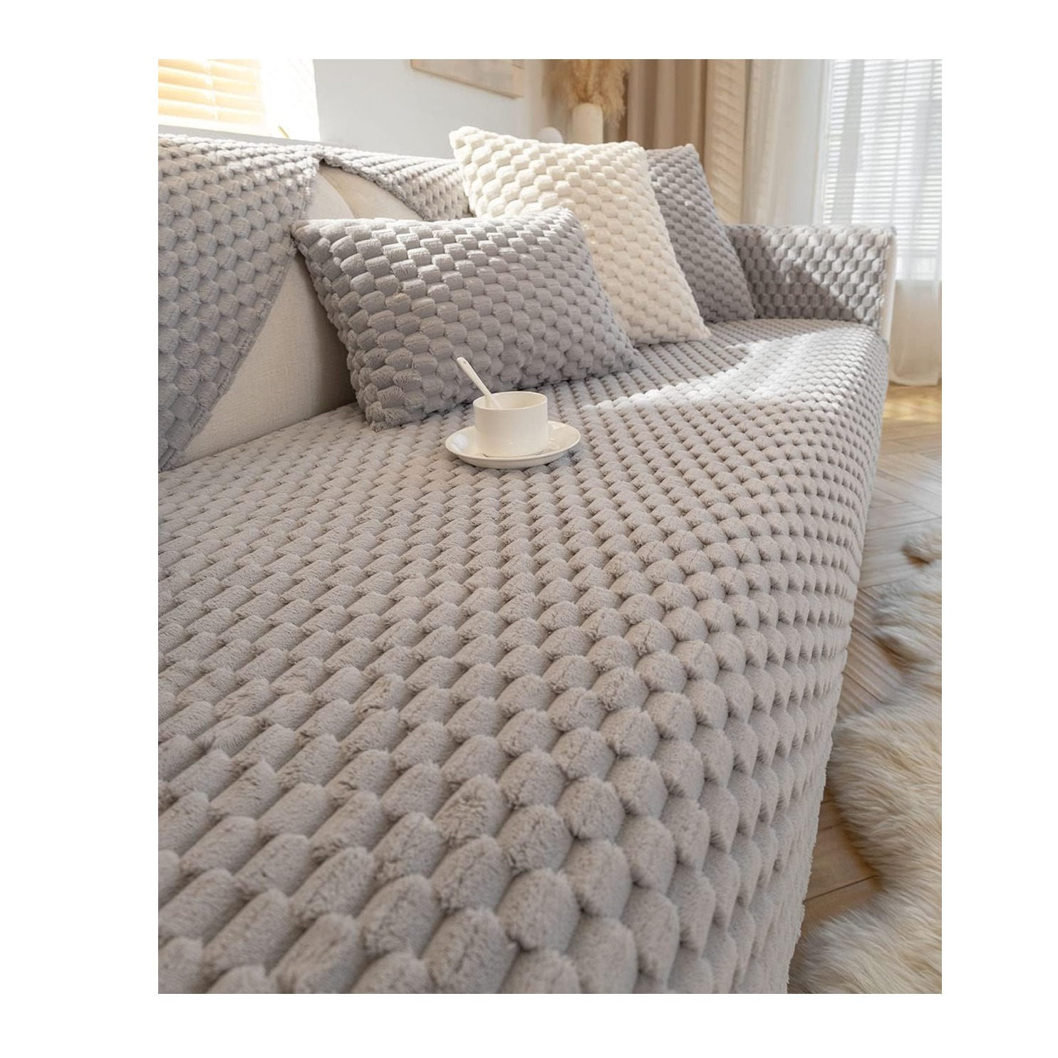 (90x210cm) Flauschiger Sofa Schonbezug Rutschfeste Couch Unterlage Überwurf Decke - Grau