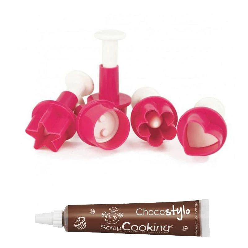Kit 4 découpoirs-éjecteurs pour Biscuits + 1 Stylo chocolat Scrapcooki