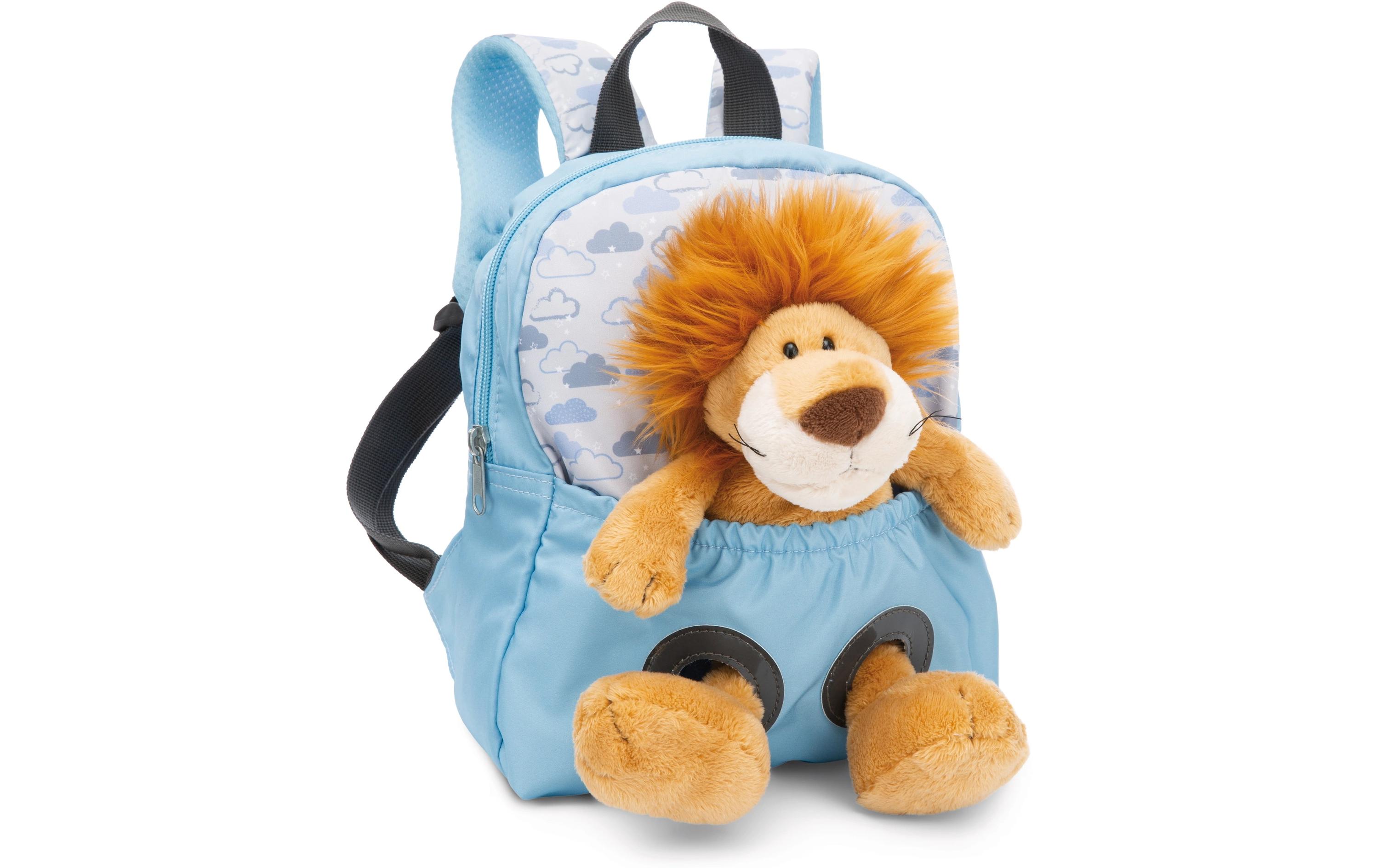 Rucksack hellblau mit LöweKindergartenrucksack mit flauschigem Plüsch