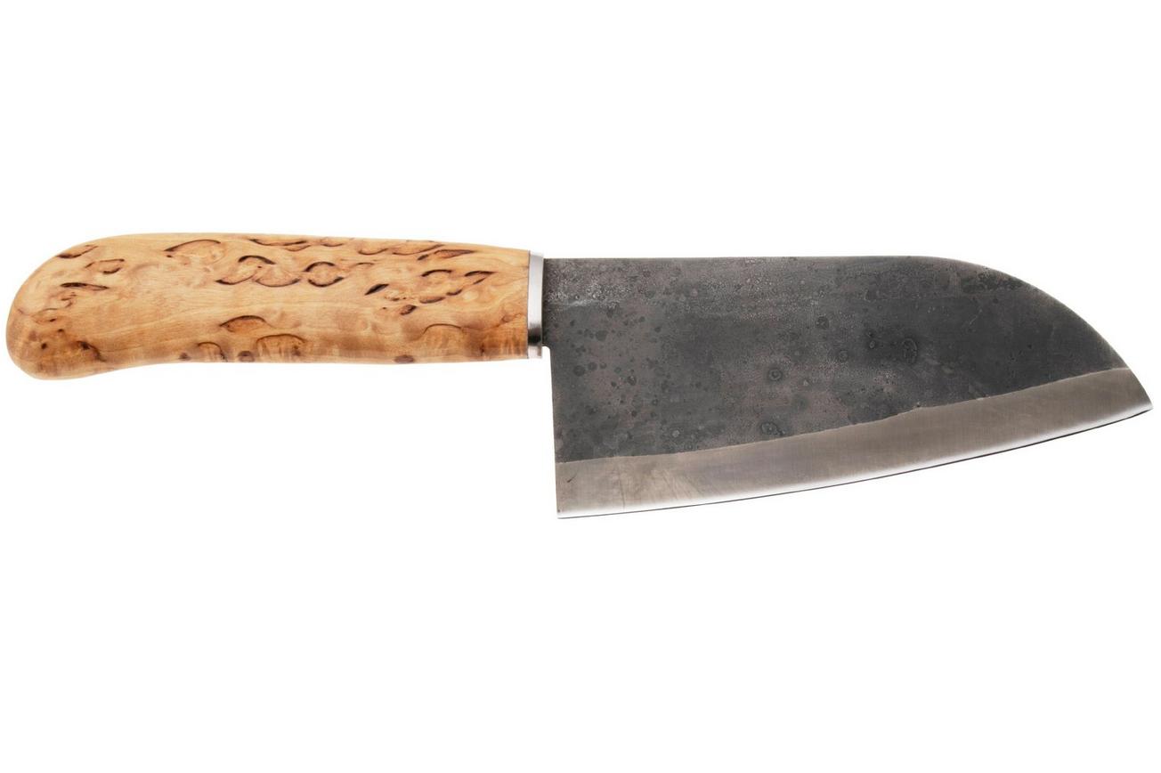 Roselli Small Chef Knife R700 Carbon Steel, Curly Birch, santokumes, 13.5 cm
