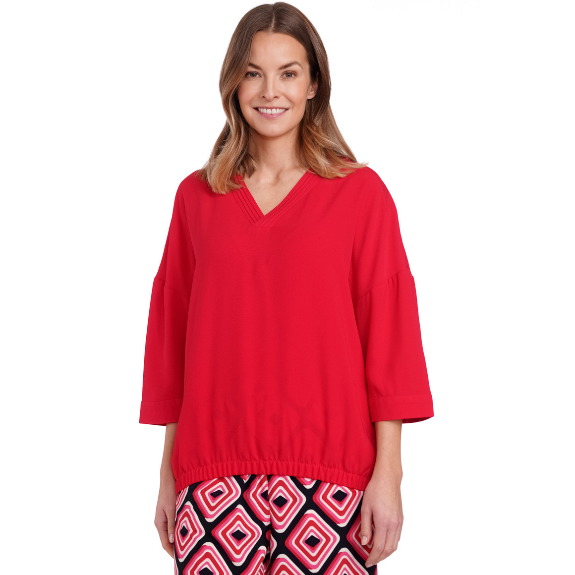Gina Benotti Damen Bluse mit elastischem Saum rot