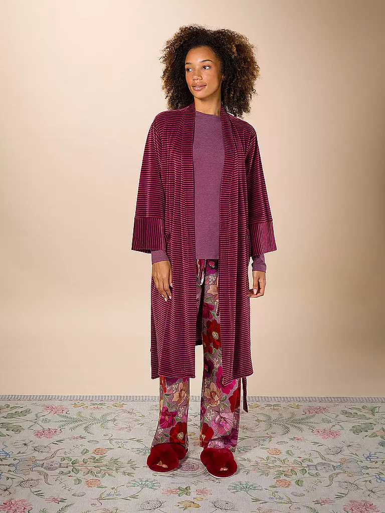 PIP STUDIO Morgenmantel NAOMI VELVET LITTLE SUMO STRIPE beere