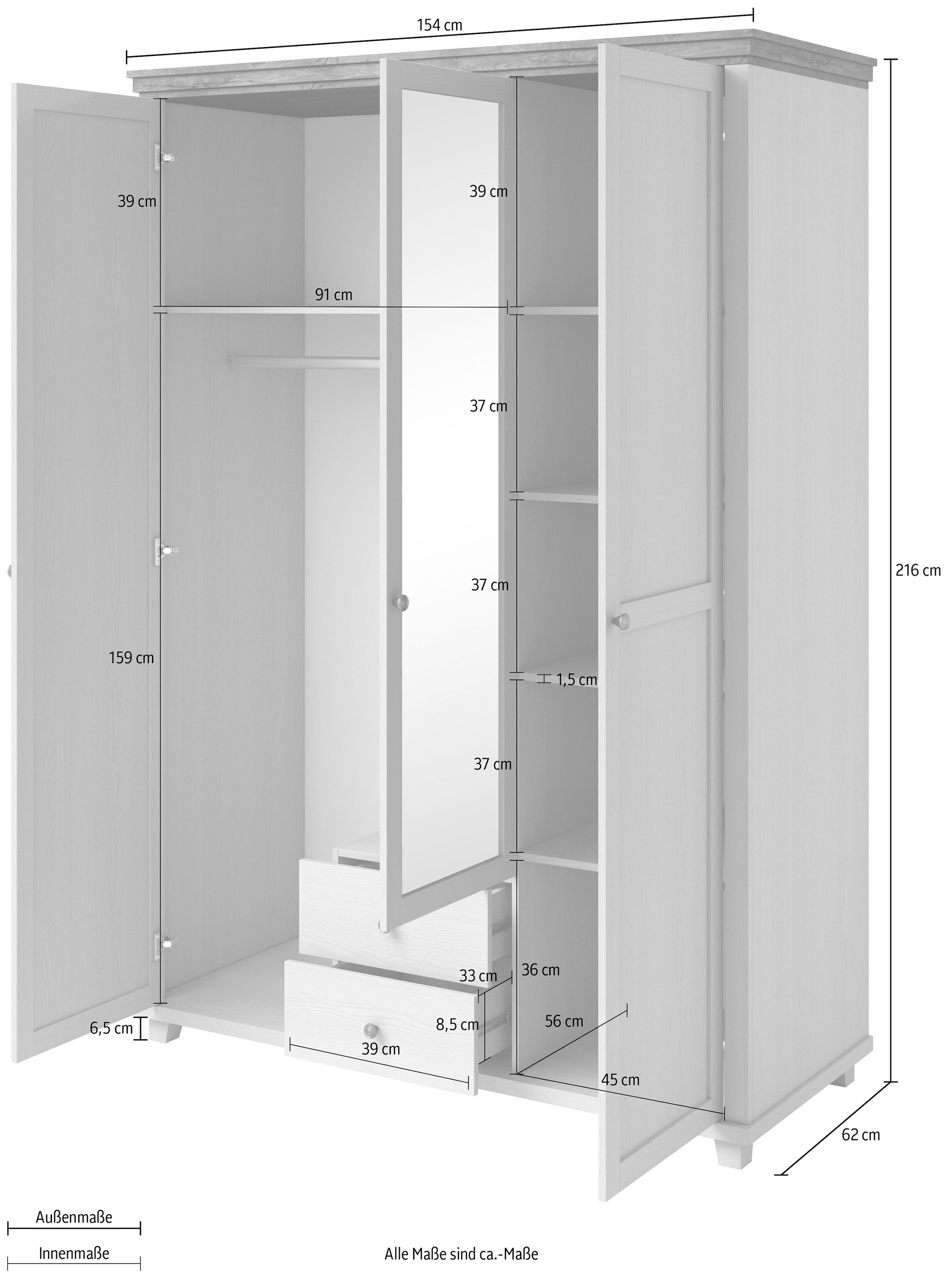 Home affaire Drehtürenschrank »Evora, Landhausschrank in 3 verschieden Grössen, Türen mit Soft- Close« Kleiderschrank mit Spiegel, aus FSC®-zertifiziertem Holzwerkstoff