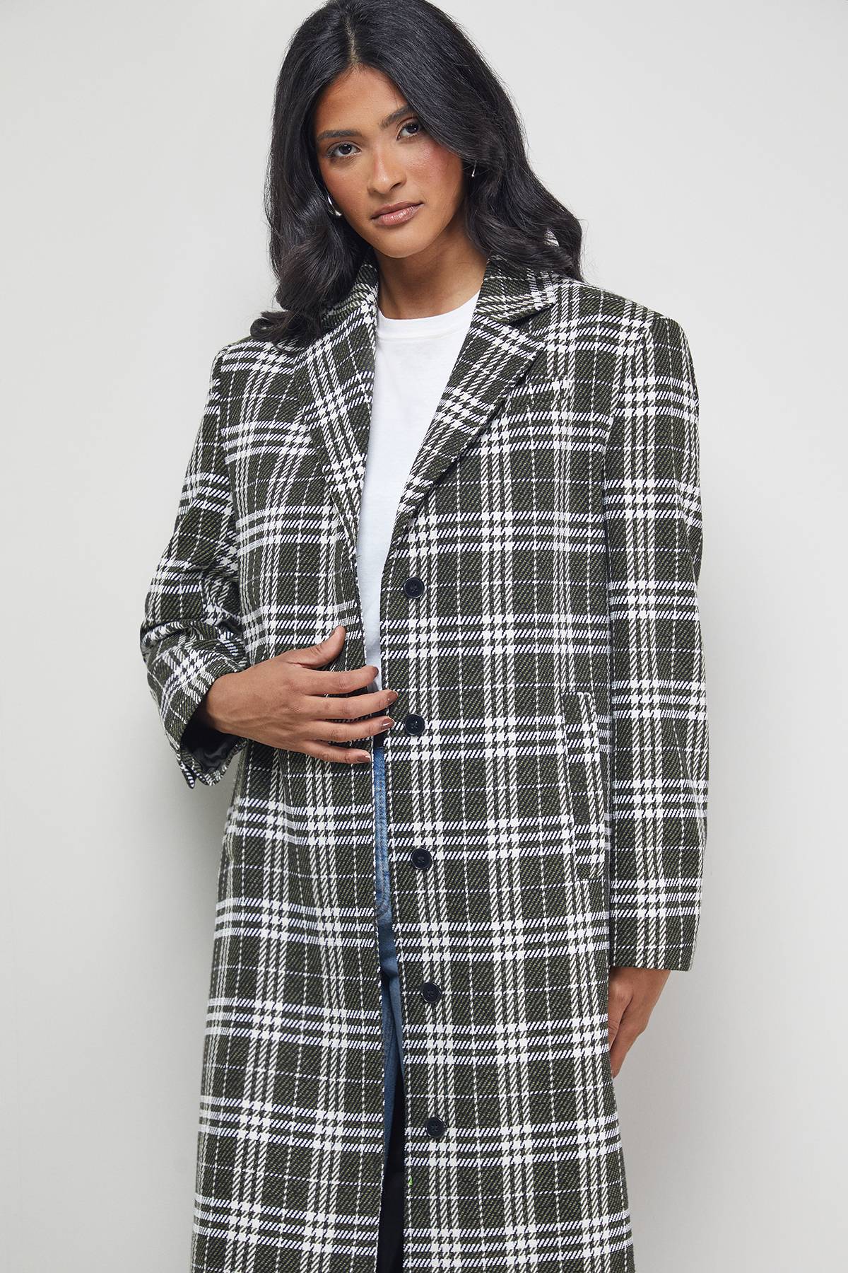 Warehouse Manteau Maxi Oversize à Carreaux