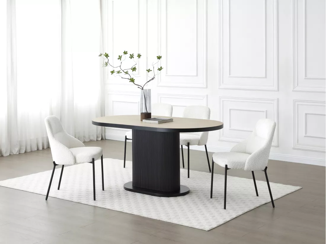Table à manger 6 personnes en MDF - Naturel et Noir - CALIENO