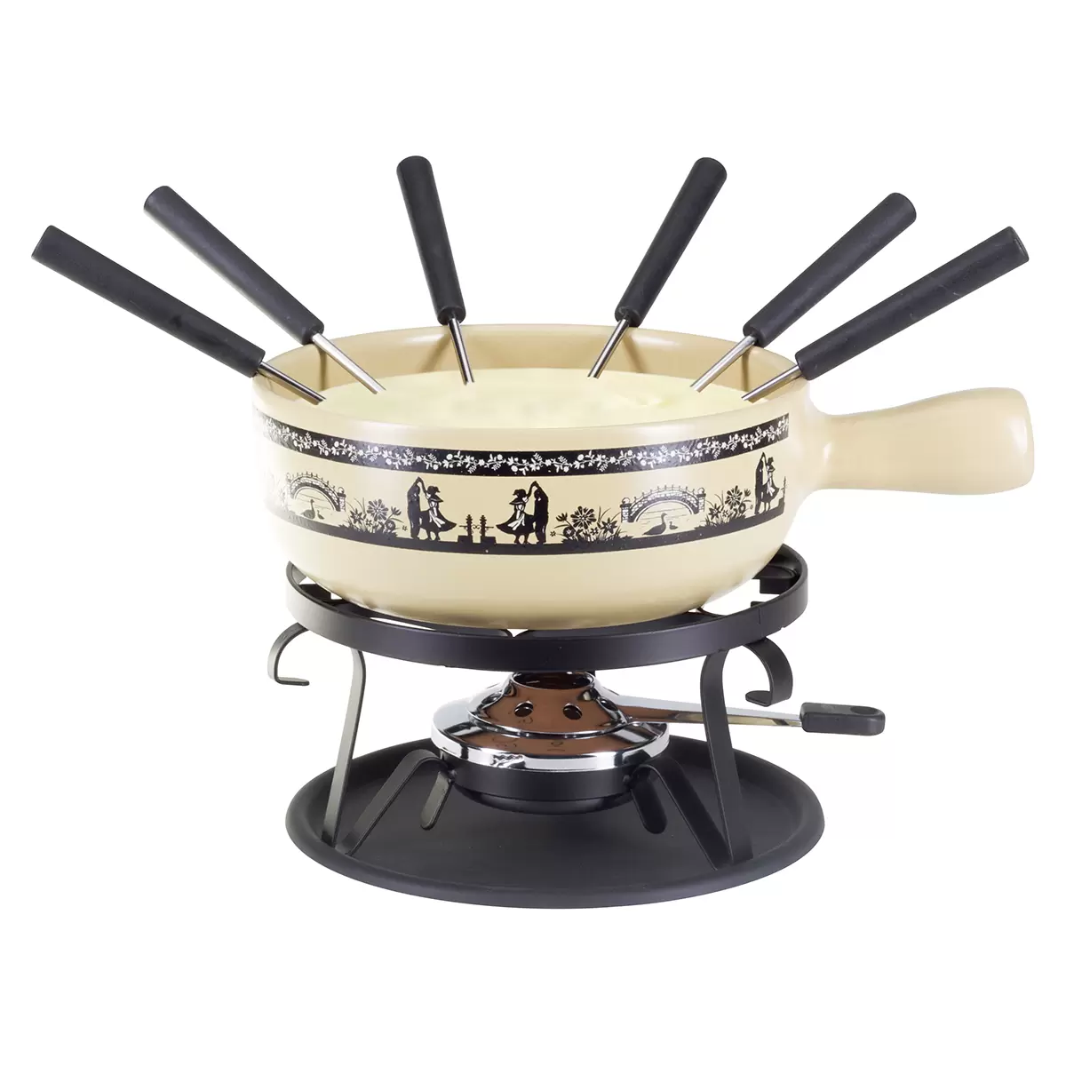 Käsefondue-Set Scherenschnitt beige,schwarz