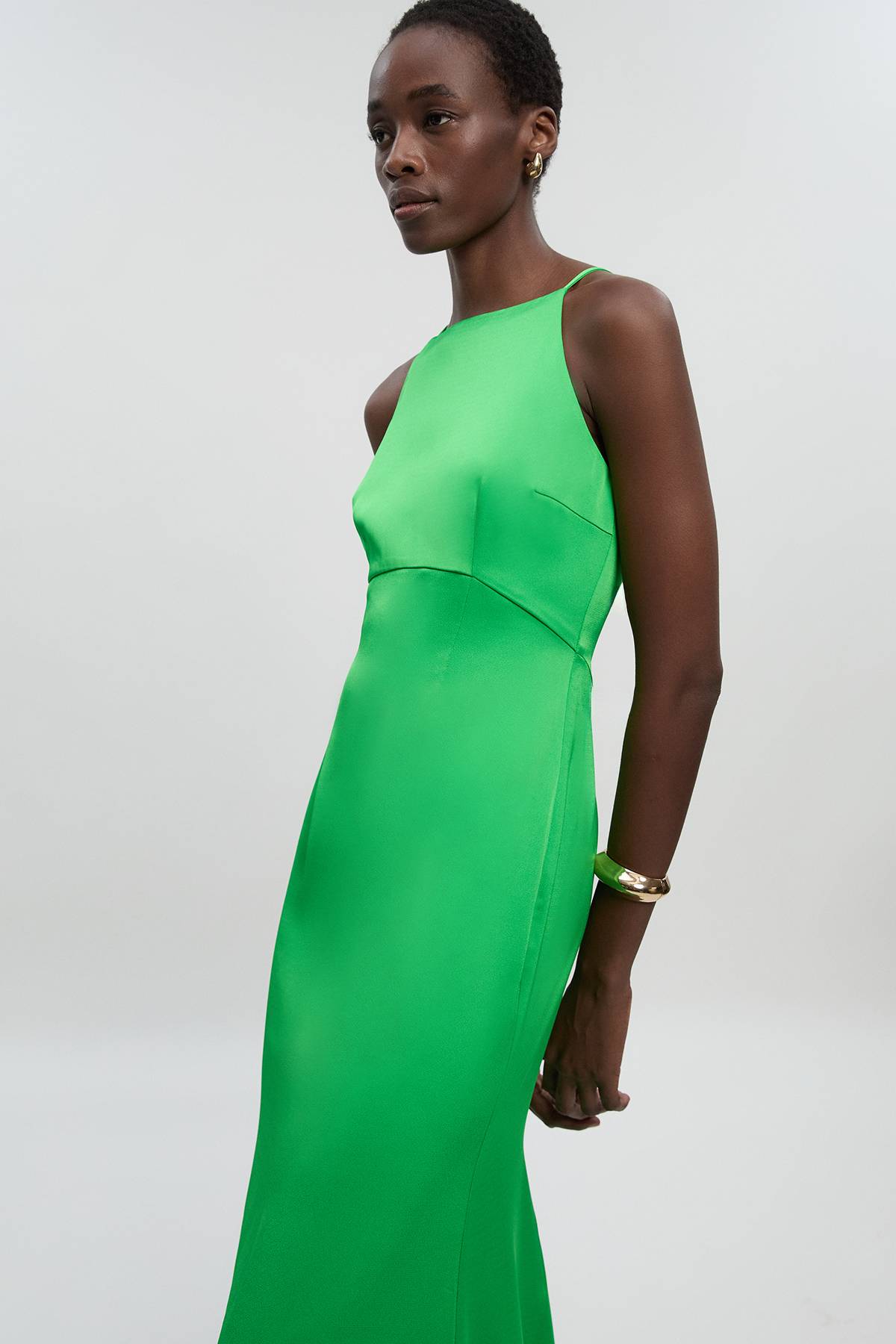KarenMillen Robe Longue Droite en Crêpe Satiné Tissé