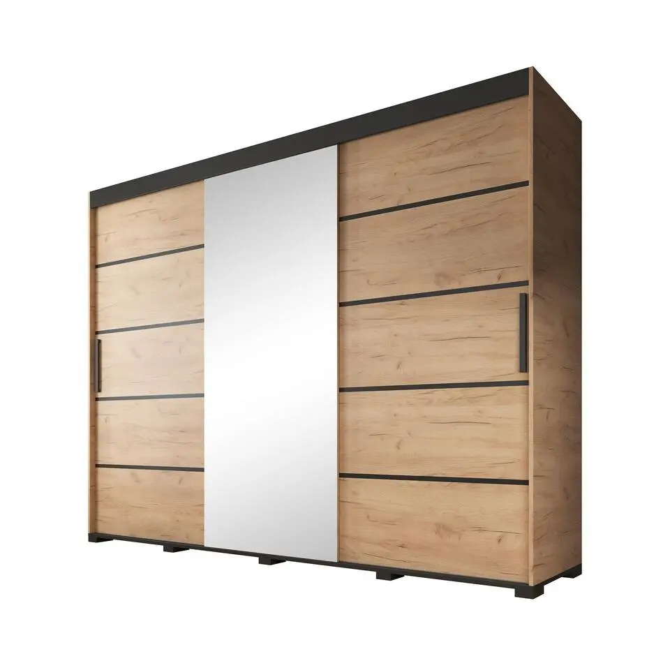 Meubella - Kledingkast Fabio - Eiken - 250 cm - Met spiegel