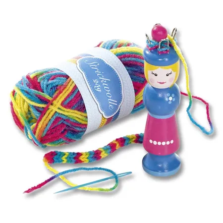 Folia Strickliesel inklusive Wolle, Holzstricknadel und Sticknadel