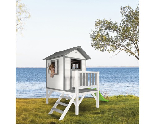 Sunny Lodge XL houten speelhuis, grijs en wit