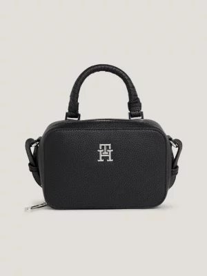 Bolsa transversal com monograma em textura granulada