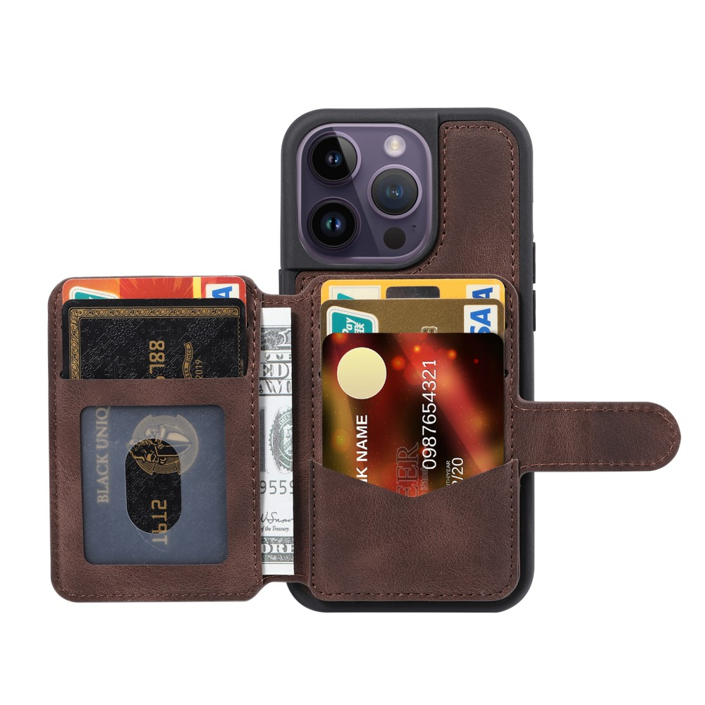 iPhone 15 Pro Hardcase Leder Hülle mit Kartenfach (RFID Schutz) - Braun