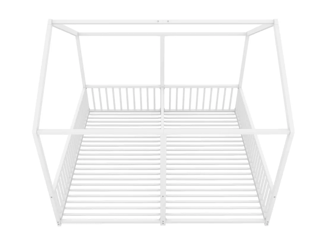 Lit cabane en fer 2x90x200cm - avec toit et sommier à lattes - Blanc