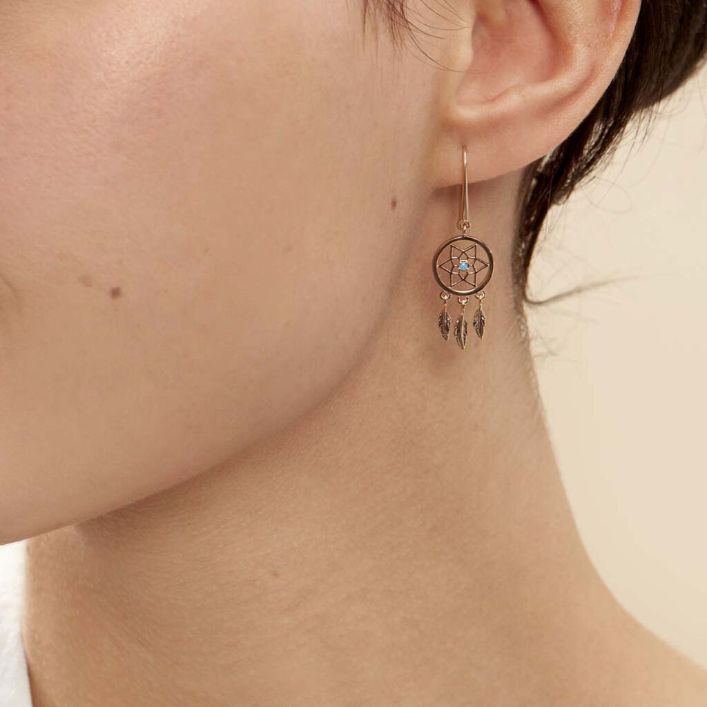 Boucles D'oreilles Pendantes Attrape Reves Plaque Or Pierre