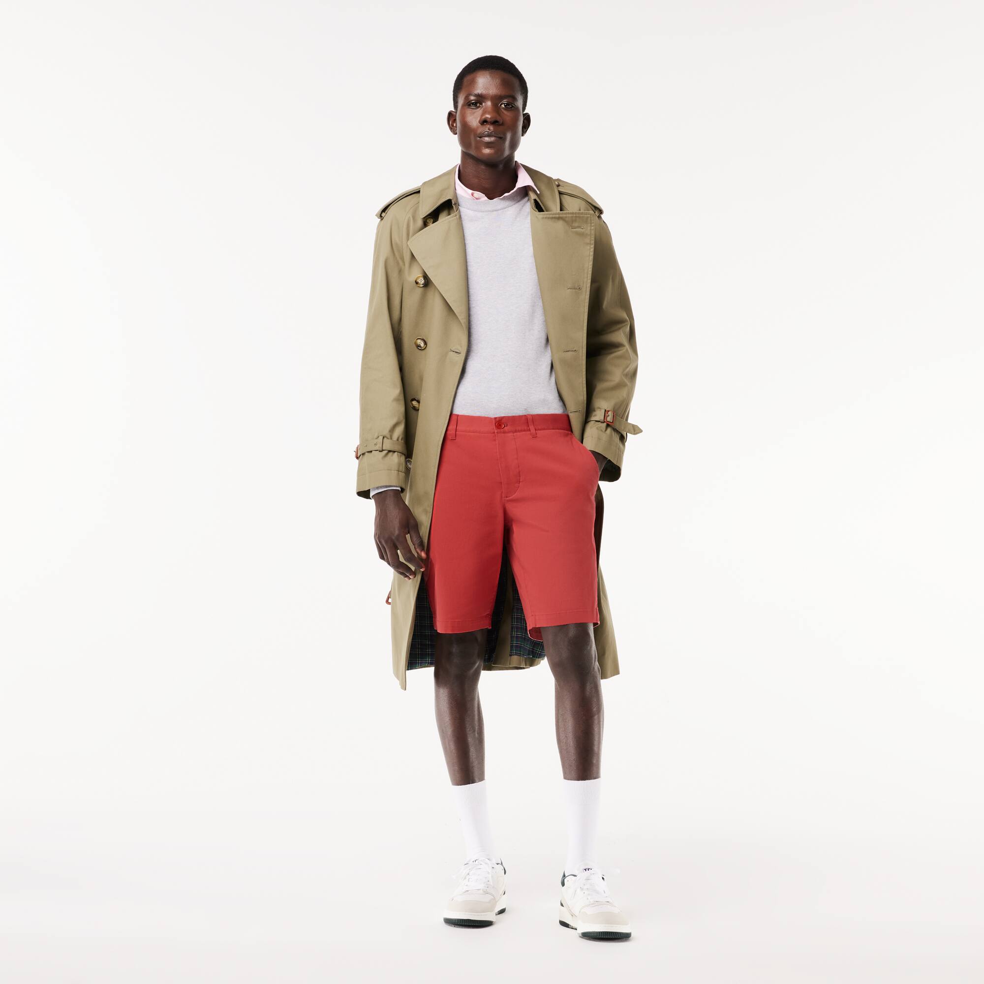 Bermuda slim fit uni en coton stretch Shorts - Rose - Lacoste - Homme