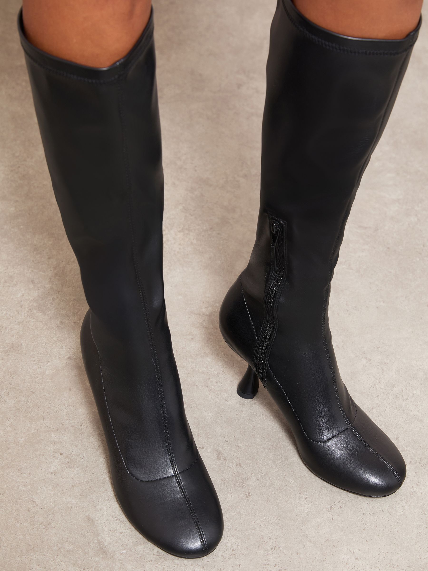 Zwart - Friends Like These Faux Leather Mid Heel Formal Knee High Long Sock Boots