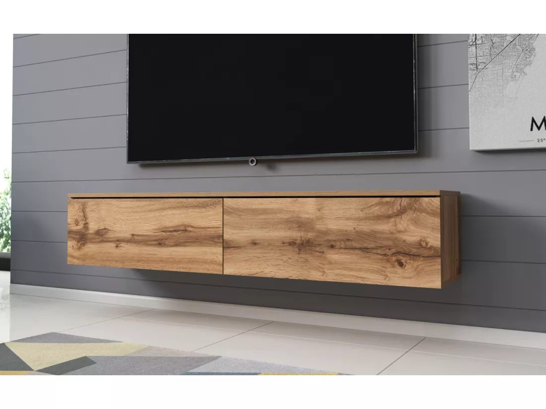 Meuble TV - 140 cm - chêne wotan - avec LED - KANE