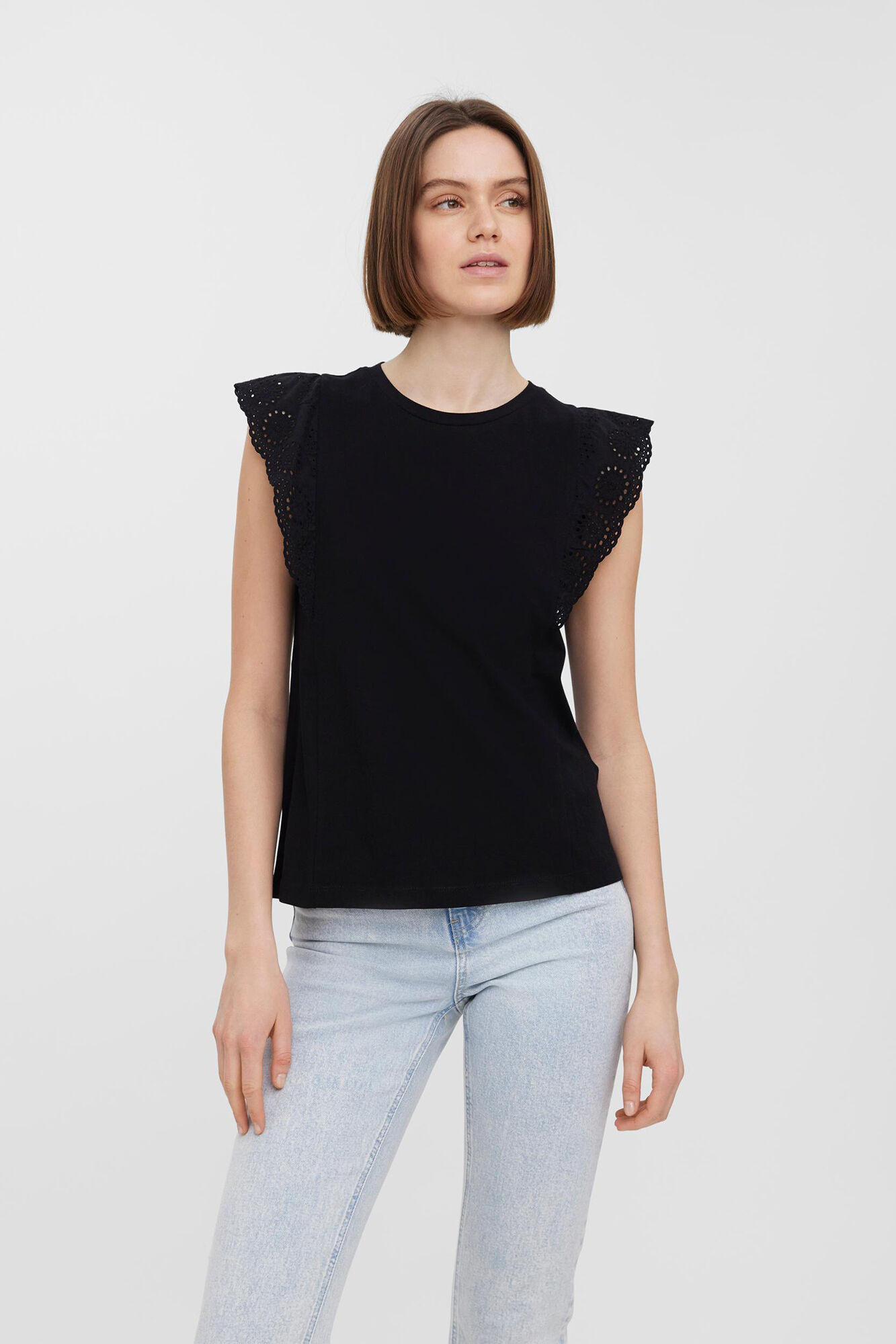 Blusa sem mangas com gola redonda - Preta