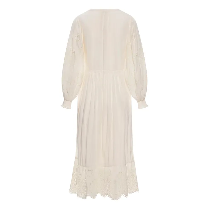 Alma Deia Robe Brodé Manches Longues en Coton Bio | Blanc cassé