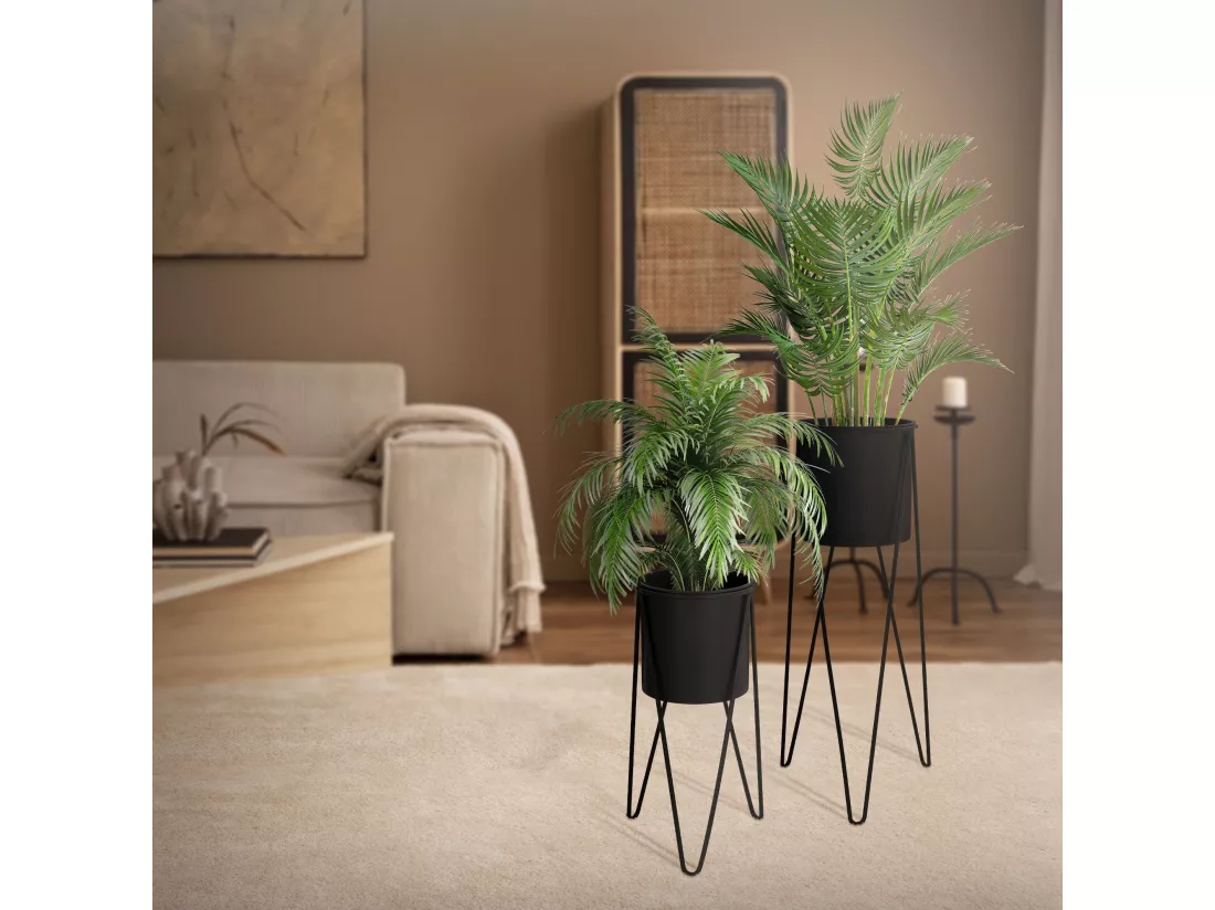 ML-Design Porte-fleurs, set de 2, noir, 27x27x48,5 cm/35,5x34x75 cm, en acier, structure métallique Porte-plantes, support de pots de fleurs 2 pièces, support de pots de fleurs Tabouret de fleurs Pot de plantes Déco Support de pots de plantes