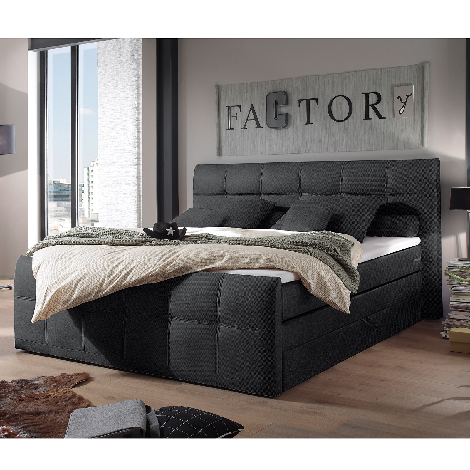 Boxspringbett - schwarz - Taschenfederkern - H2 - 180x200 cm