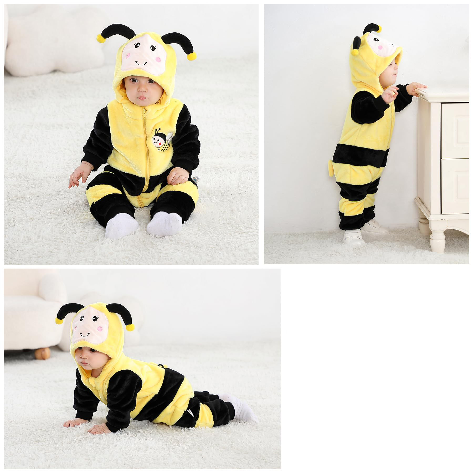 (85-90cm) Fasnachts Kinder Kostüm Bienen Plüsch Overall Verkleidung für Motto Partys / Halloween - Gelb / Schwarz