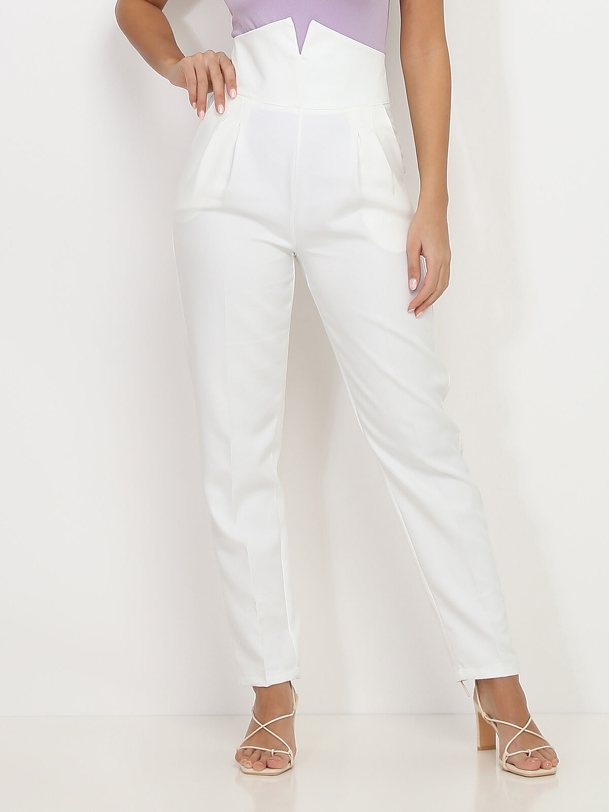 Pantalon droit maxi taille haute- Blanc