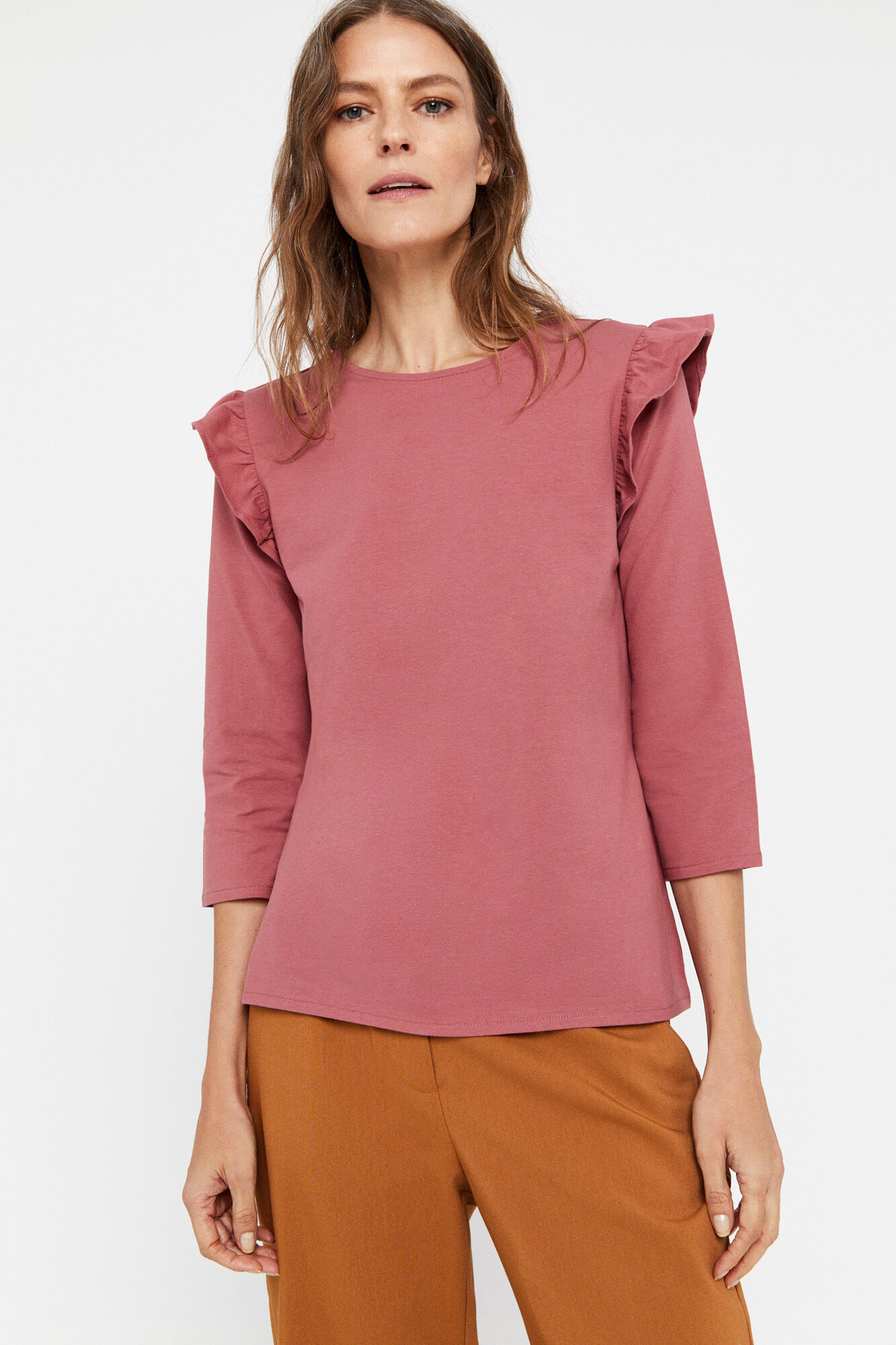 Camiseta básica com babados - Rosa