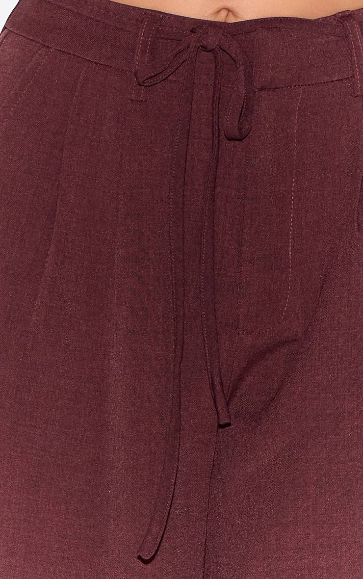 Rouge Vin Pantalon Large Tissé Ajusté Avec Détail Nœud À La Taille