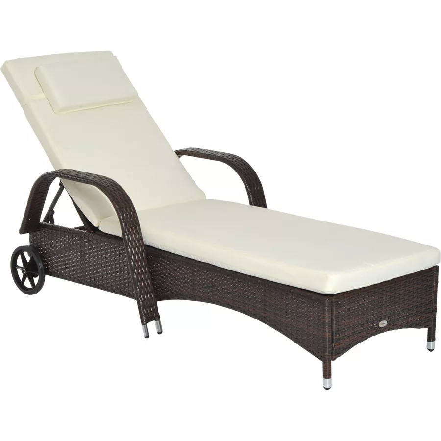 Outsunny Mobile Rattanliege für den Garten kaffeebraun, creme