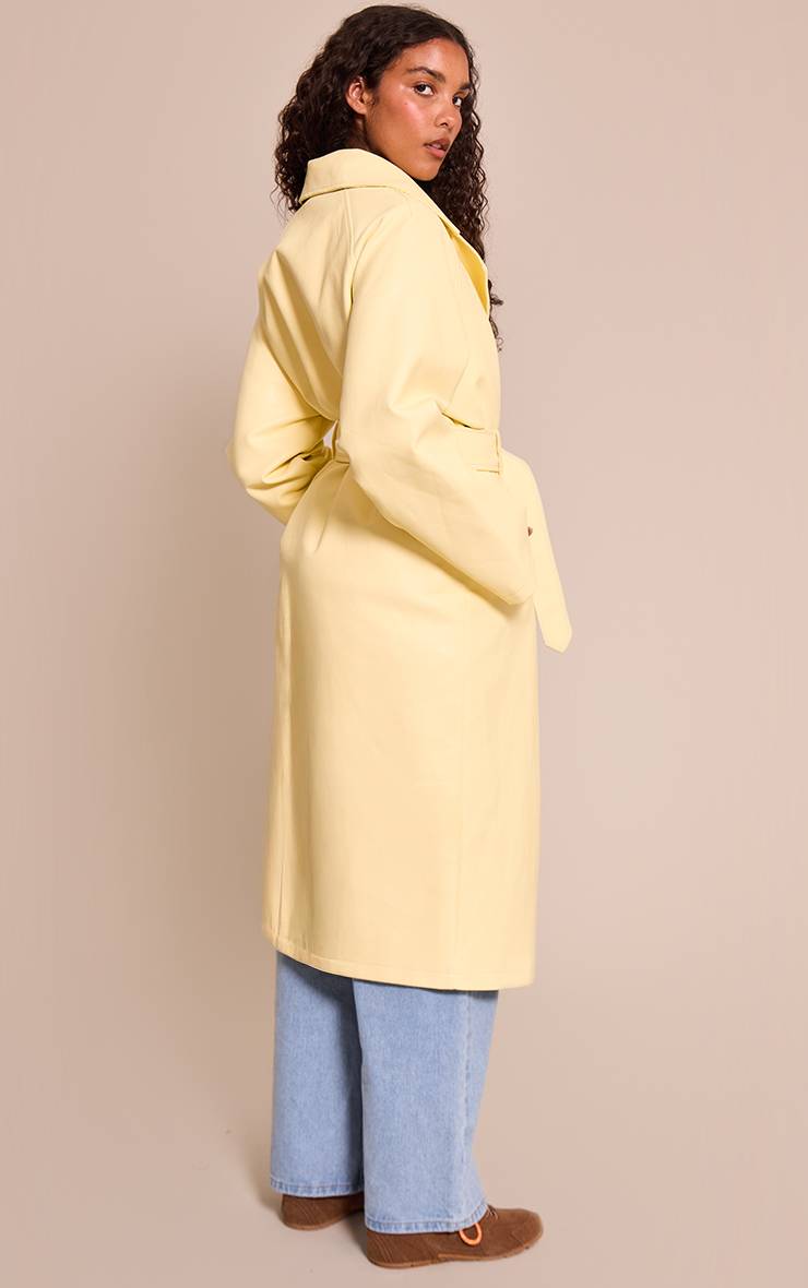 Pale Yellow Trench Coat Long En Synthétique