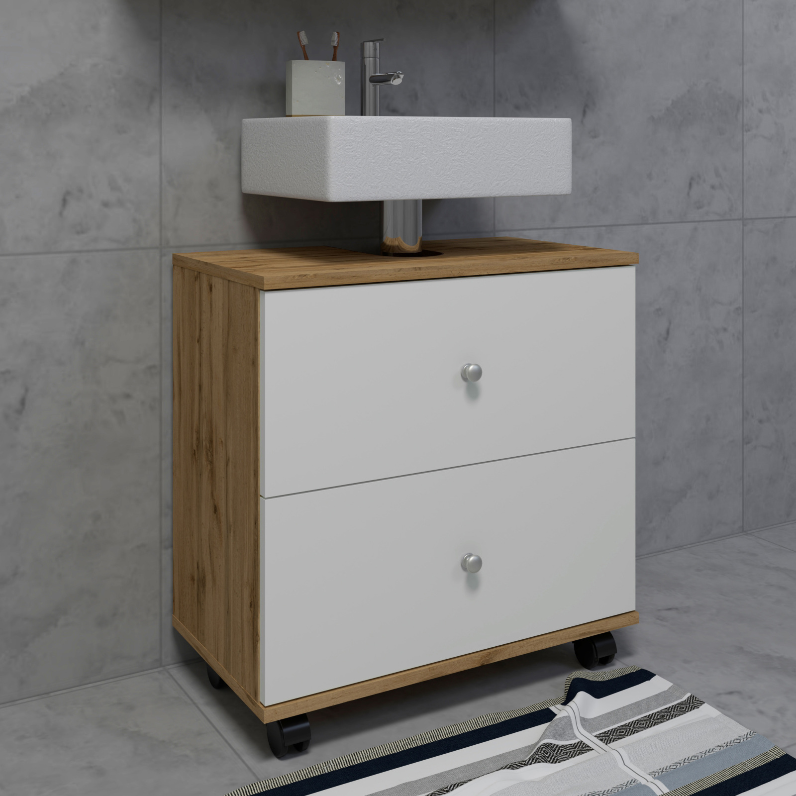 Unterschrank NILOSI L - Honig Eiche-weiß - 60 cm breit