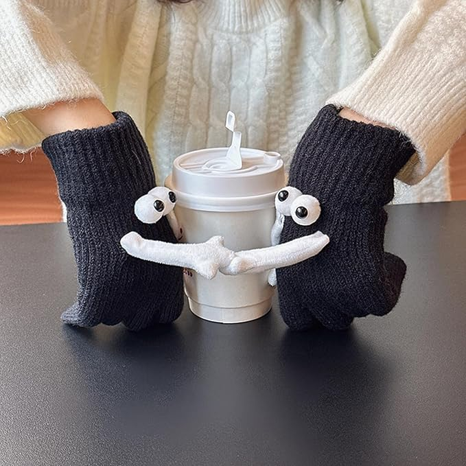 (1 Paar) Unisex Handschuhe Fashion Fäustlinge Couple Gloves Winter Accessoire mit Augen / Magnetischen Händen (One Size) - Weiss
