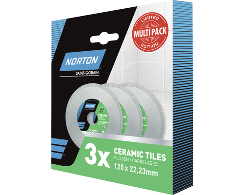 Norton Diamantdoorslijpschijvenset Keramisch Ø 125x22,23 mm incl. 3x Diamantdoorslijpschijven