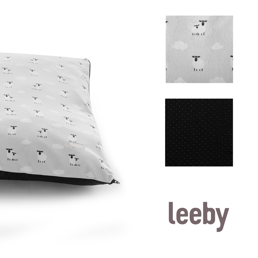 Cama Leeby Grey para cachorros com capa removível de ovelha.