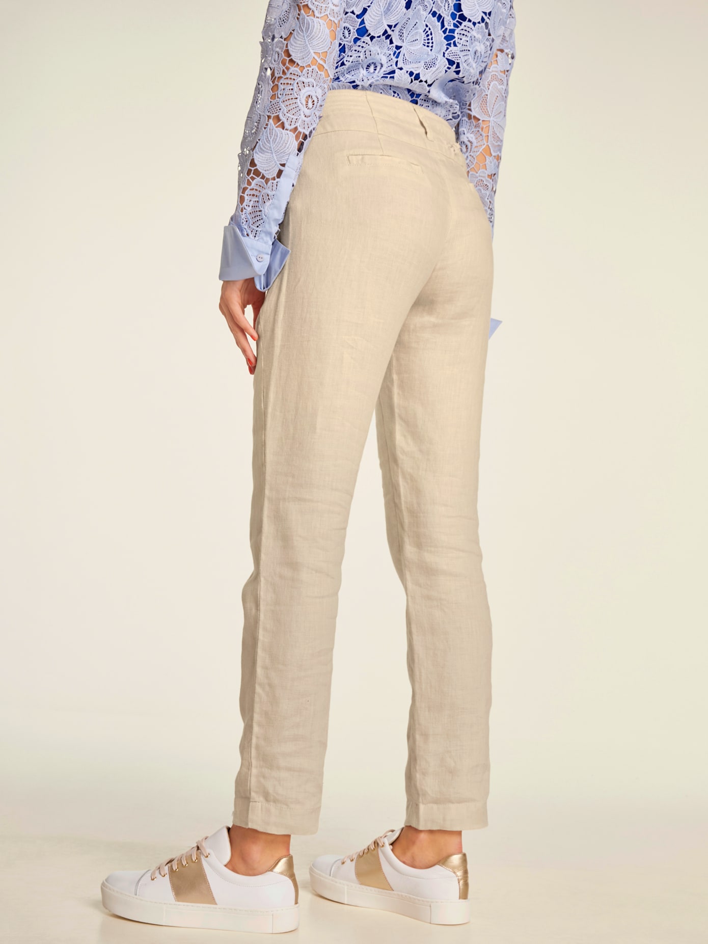 Pantalon en lin style soigné, poches fendues