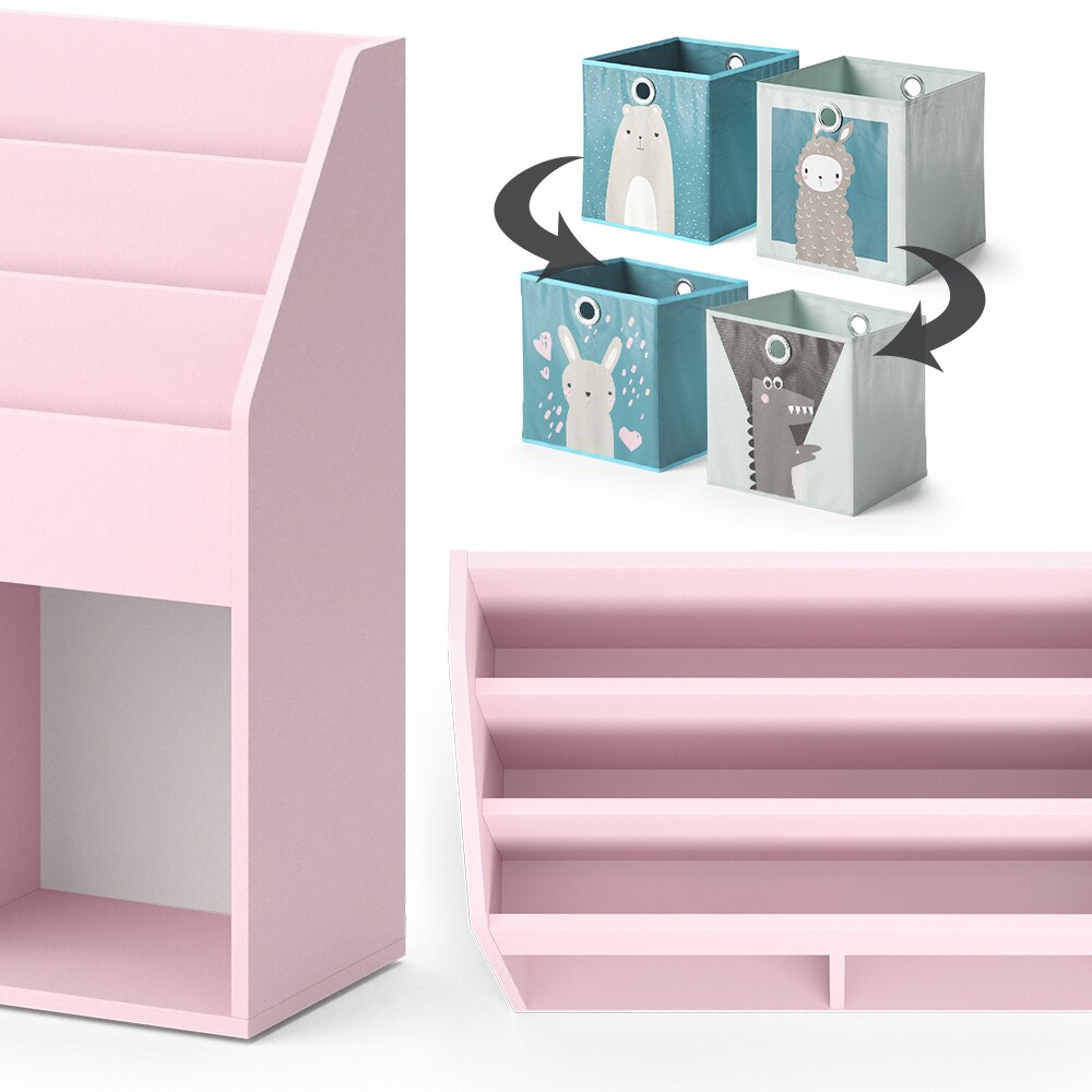 Vicco Kinderbücherregal Luigi 72 x 79 cm, Rosa, Kinderzimmerregal, mit Faltboxen