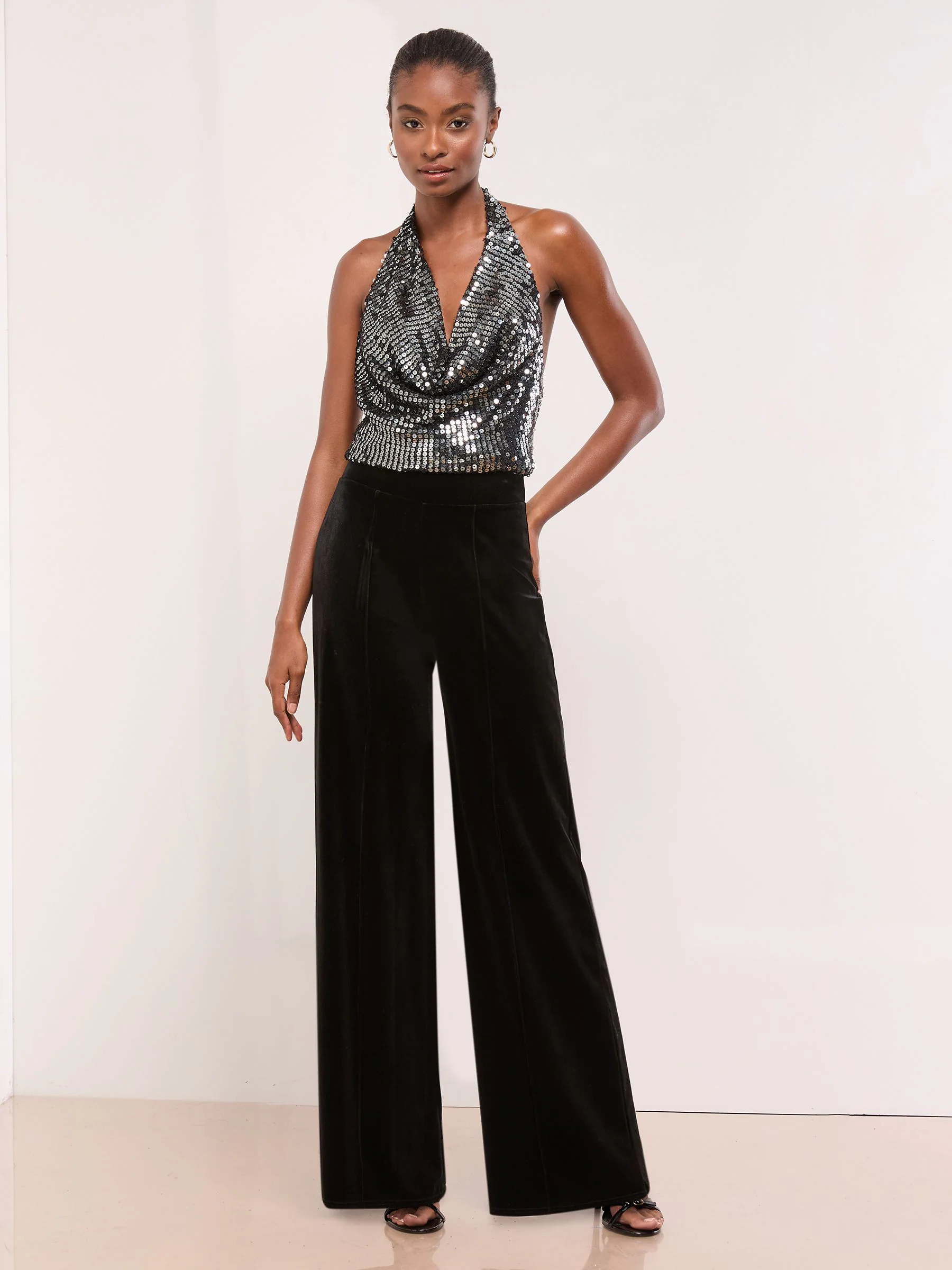 Zwart - Lipsy Velvet Wide leg Trousers