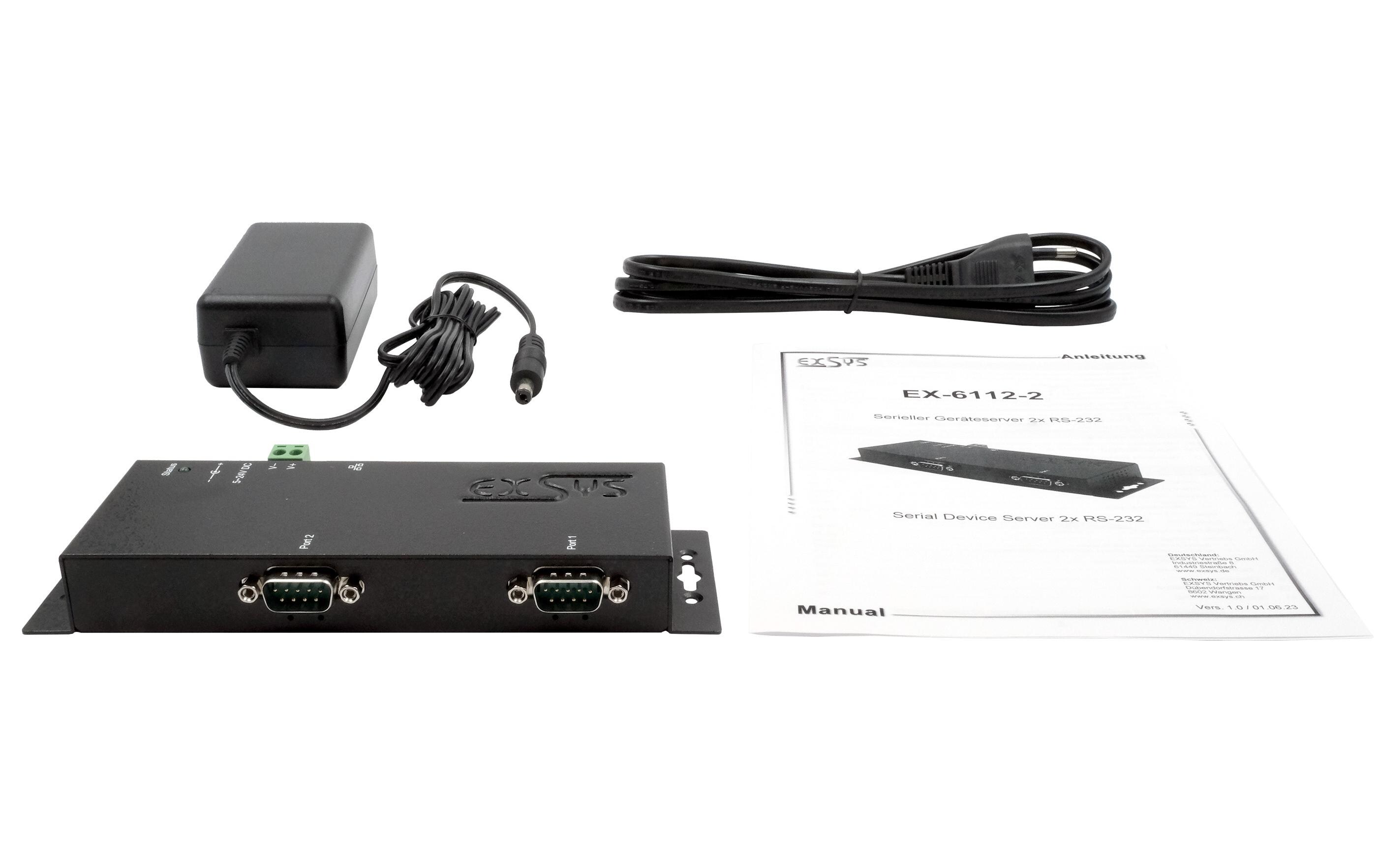 Serieller Geräteserver EX-6112-2 2-Port-RS-232<br>Ethernet zu 2x RS-232 port, inkl. 12V/3A Netzteil