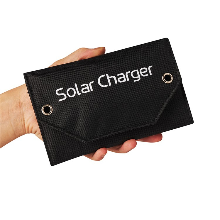 (12W) Faltbares Solar Panel Sonnenkollektor mit USB A Anschluss   Karabiner Haken und 3in1 Ladekabel - Schwarz