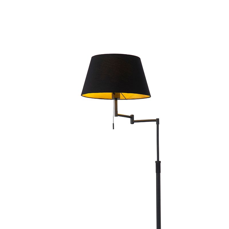 Vloerlamp zwart met zwarte kap en verstelbare arm - Ladas Deluxe