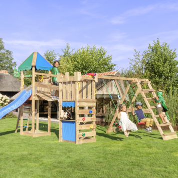 Speeltoestel Jungle Gym Explorer douglas met glijbaan blauw en 2-klimrek module