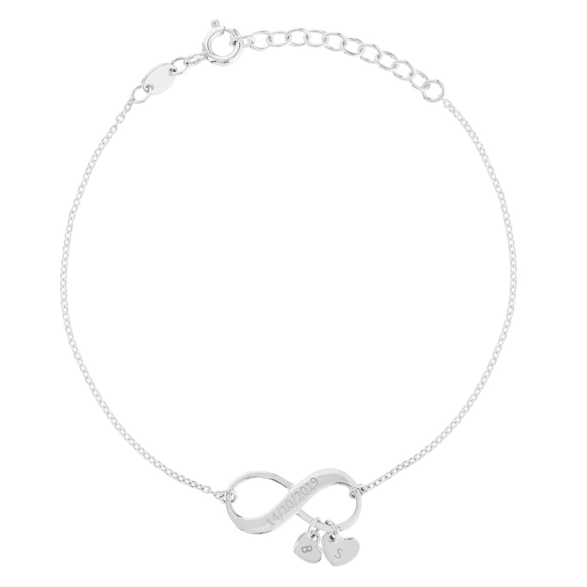 Bracelet argent 925 infini et pampilles coeurs 21 cm