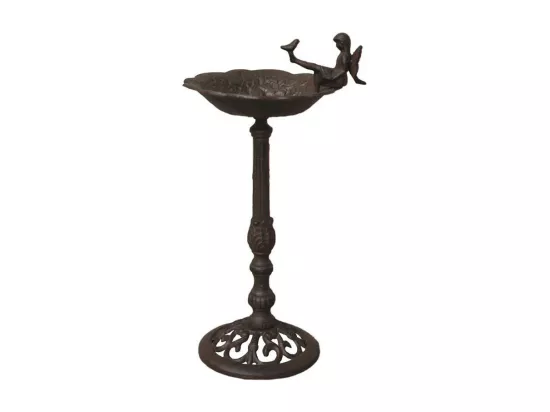 Mangeoire à oiseaux sur pied abreuvoir elfe jardin fonte marron 53cm