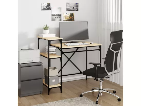Bureau avec étagères chêne 105x50x90cm bois d'ingénierie et fer
