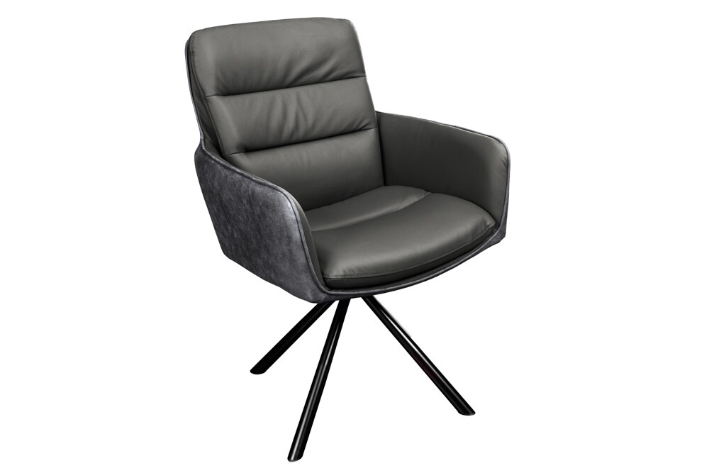 riess-ambiente Stuhl BIG GEORGE - grau Echtleder Microfaser mit Armlehne schwarze Metallbeine Drehbarer