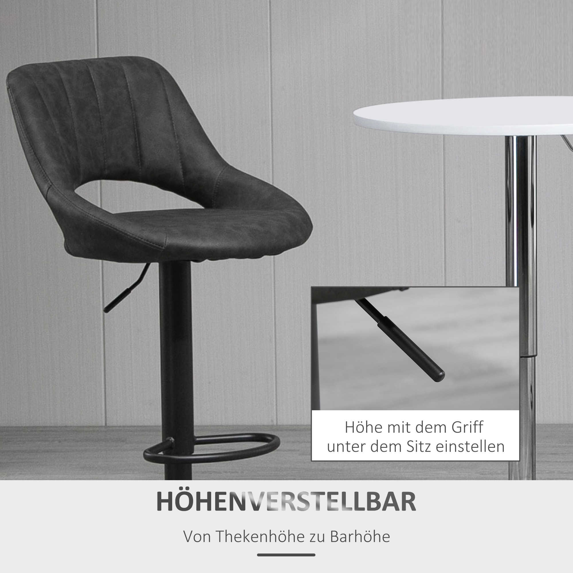 HOMCOM Barhocker mit Rückenlehne und Fußstützen grau 44L x 49B x 90-110H cm