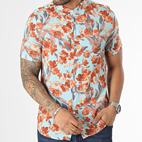 Chemise Manches Courtes Bleu Clair Floral