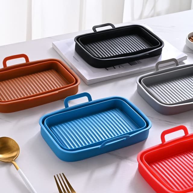 Sammenklappelig firkantet Air Fryer silikoneskål 2-pak Sort
