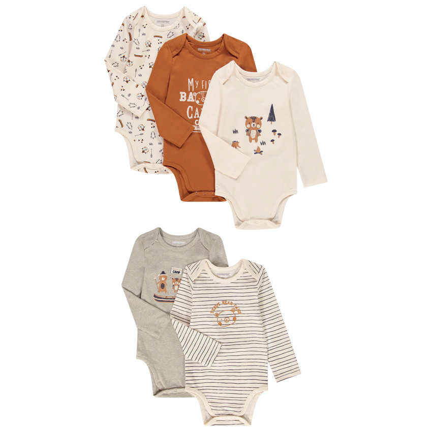 Lot de 5 bodies manches longues ourson pour bébé garçon